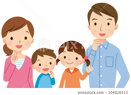 Family of four, parent and child side by side Family of four, parent and child side by side 104826513