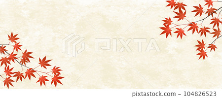 Illustration of red autumn leaves branches and leaves on beige Japanese paper background 104826523