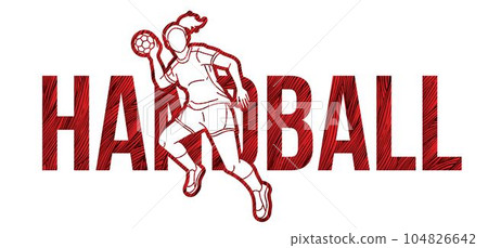Handball Sport Woman Player Action with Text Cartoon Graphic Vector Handball Sport Woman Player Action with Text Cartoon Graphic Vector 104826642