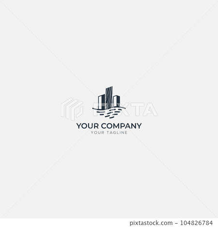 apartment and lake wave logo design line art 104826784
