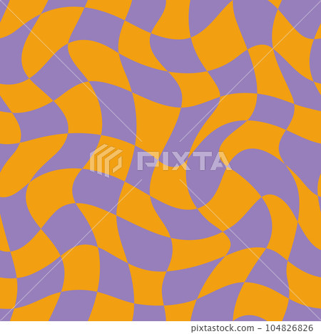 Groovy Psychedelic Checkerboard Seamless Pattern. Purple and Orange Abstract Background in 1970s Retro Style Groovy Psychedelic Checkerboard Seamless Pattern. Purple and Orange Abstract Background in 1970s Retro Style 104826826