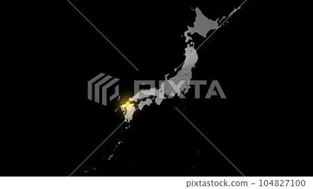 Fukuoka Prefecture shining gold in the metallic Japanese archipelago seen in balanced projection Fukuoka Prefecture shining gold in the metallic Japanese archipelago seen in balanced projection 104827100