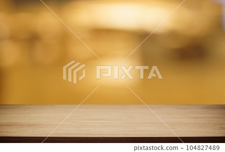Empty wood table top and blur of out door garden background Empty wooden table space for text marketing promotion. blank wood table copy space for background 104827489