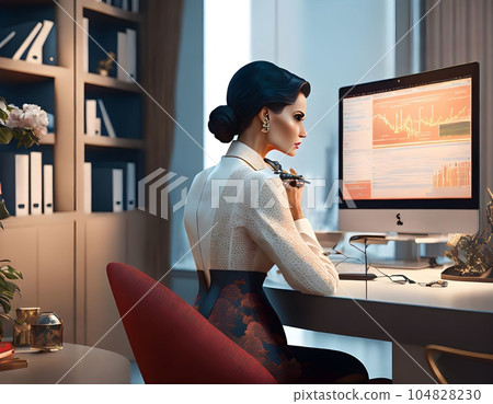 Businesswoman Using Computer in Office-插圖素材 [104828230] - PIXTA圖庫
