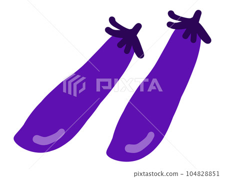 Two cute long eggplants / hand-drawn illustration material 104828851