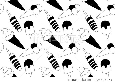Black and white ice cream pattern, sweet background. 104828965