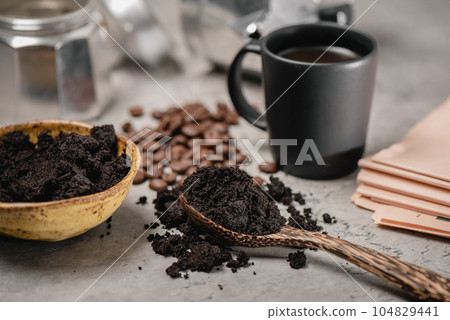 used coffee grounds used coffee grounds 104829441