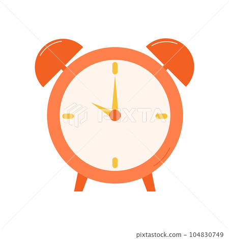 Red cartoon alarm clock. Wake up time. Isolated on white background. Vector illustration 104830749