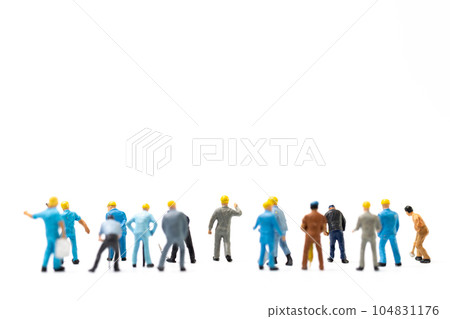 Miniature people , Worker team standing on white background, Labour day concept 104831176