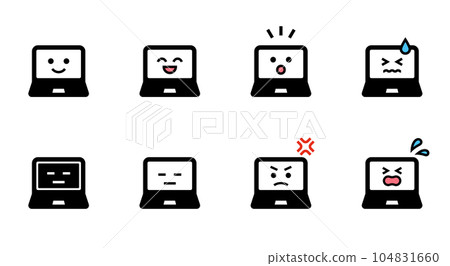 Computer Only Face Various facial expressions of a laptop computer... - Stock Illustration ...