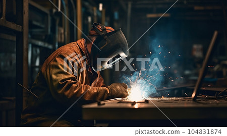 Workers and welders who perform welding and arc welding in factories (Generative AI) 104831874