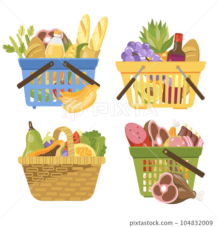 vector illustration of a grocery basket with meat products 104832009