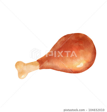 Fried chicken leg. Watercolor illustration fast food isolated on white. 104832010