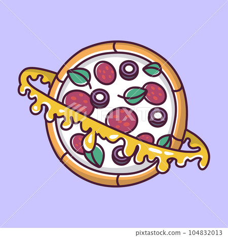 pizza planet with cheese and sausage cartoon style 104832013