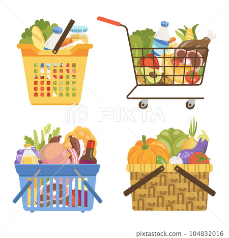vector illustration of a square basket of groceries with vegetables 104832016