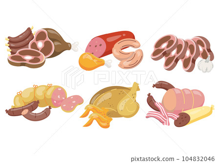vector illustration of meat food sets in illustration 104832046