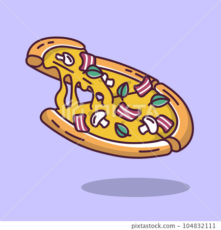 pizza with bacon and gooey cheese vector illustration in cartoon style 104832111