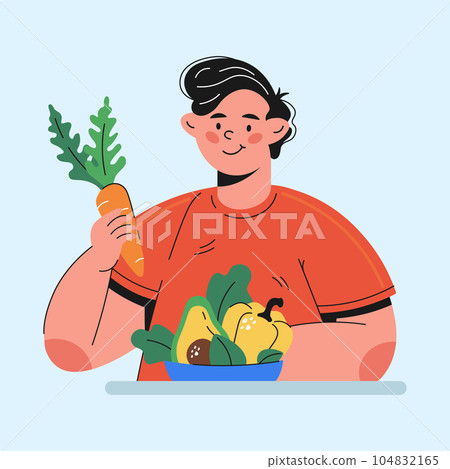 guy eating vegetables character in cartoon style guy eating vegetables character in cartoon style 104832165