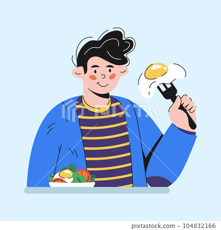 guy eating fried eggs breakfast character cartoon style guy eating fried eggs breakfast character cartoon style 104832166