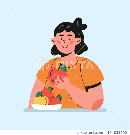 girl eating apple character in cartoon style girl eating apple character in cartoon style 104832200