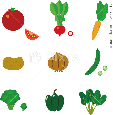 一套 9 幅蔬菜插圖 104832219