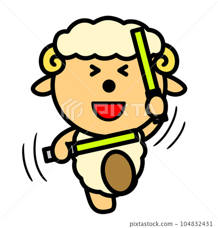 Illustration of a sheep waving a penlight 104832431