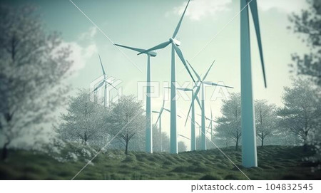 Image of wind turbines and wind power generation (Generative AI) 104832545