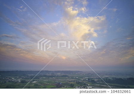 Aerial view of Miyakonojo June 2015 morning glow 104832661