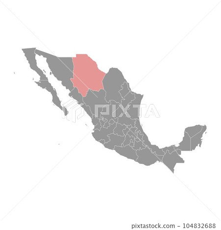 Chihuahua state map, administrative division of the country of Mexico. Vector illustration. Chihuahua state map, administrative division of the country of Mexico. Vector illustration. 104832688