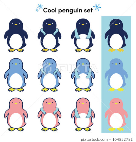 Illustration set of penguins using cool goods 104832781