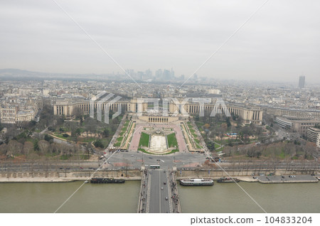 Scenic View over the Champ de Mars from the Eiffel Tower, Paris, France 104833204