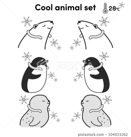 Illustration set of animals using cool rings (polar bear, penguin, seal) (black and white) Illustration set of animals using cool rings (polar bear, penguin, seal) (black and white) 104833262