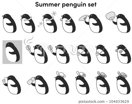 Illustration set of penguins using cool goods (black and white) 104833629