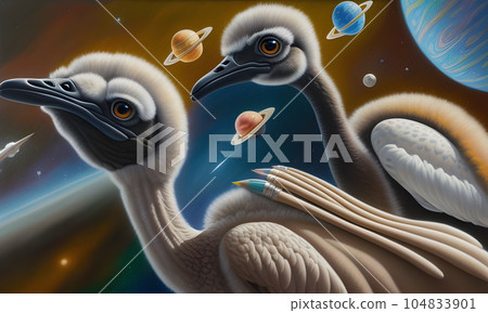 The bird is not an ordinary alien species created with the help of artificial intelligence, Technology of our future in outer space. Generative AI. The bird is not an ordinary alien species created with the help of artificial intelligence, Technology of our future in outer space. Generative AI. 104833901