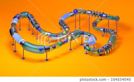Small balls roll along the marble run 104834040