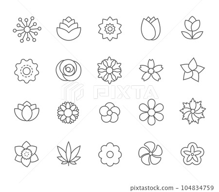 Flowers. Linear icons 104834759