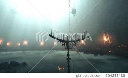 Enthralling gothic sanctuary illuminated flickering candles 104835480