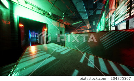 empty Asian bar illuminated by neon lighting empty Asian bar illuminated by neon lighting 104835507