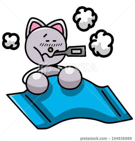 Illustration of Nyanmaru, who measures his fever due to poor physical condition, cat Illustration of Nyanmaru, who measures his fever due to poor physical condition, cat 104836989