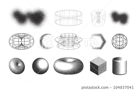 Geometric shapes set. Stipple polygonal graphic elements. 104837041