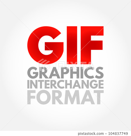 GIF Graphics Interchange Format - type of bitmap image format, acronym text concept background 104837749