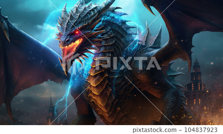 In this mesmerizing portrait, a colossal fantasy dragon commands attention with its immense size, mythical allure, and the mysteries it holds within. Lightning AI generated In this mesmerizing portrait, a colossal fantasy dragon commands attention with its immense size, mythical allure, and the mysteries it holds within. Lightning AI generated 104837923