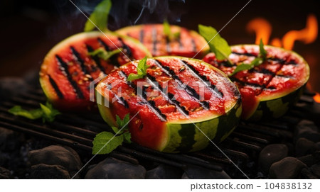grilled watermelon, with its vibrant pink flesh marked by grill lines, capturing the essence of a unique and flavorful summer treat AI generated 104838132