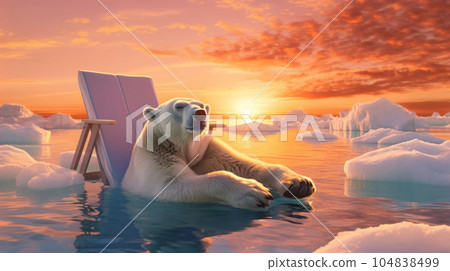 polar bear seeks solace in the warmth of the sun, highlighting the urgency of addressing global warming. AI generated polar bear seeks solace in the warmth of the sun, highlighting the urgency of addressing global warming. AI generated 104838499
