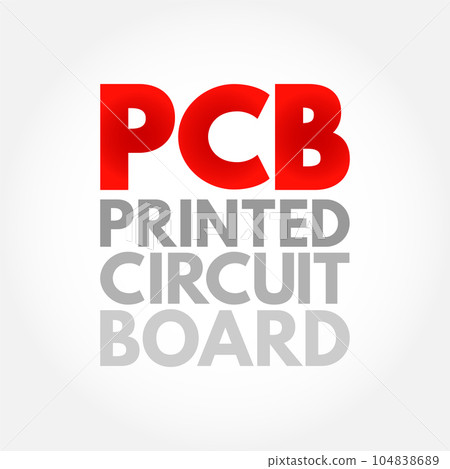 PCB Printed Circuit Board - laminated sandwich structure of conductive and insulating layers, acronym text concept background 104838689