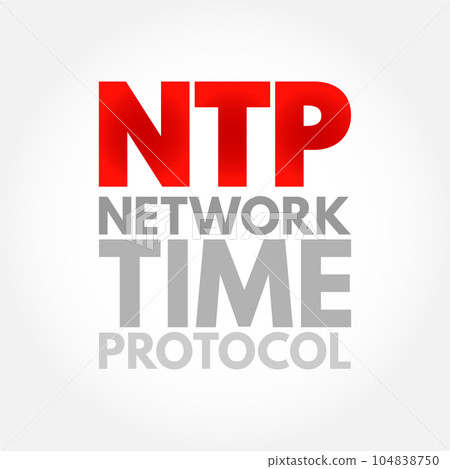 NTP Network Time Protocol - networking protocol for clock synchronization between computer systems over packet-switched, variable-latency data networks, acronym text concept background 104838750