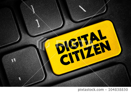 Digital citizen text button on keyboard, concept background Digital citizen text button on keyboard, concept background 104838830