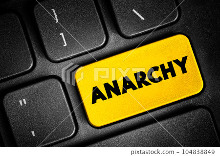 Anarchy - society being freely constituted without authorities or a governing body, text concept button on keyboard 104838849