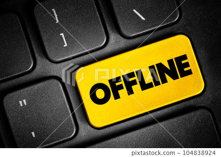 Offline - means that the device and its user are disconnected from the global internet, text concept button on keyboard Offline - means that the device and its user are disconnected from the global internet, text concept button on keyboard 104838924