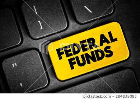 Federal Funds - excess reserves that commercial banks and other financial institutions deposit at regional Federal Reserve banks, text concept button on keyboard 104839093